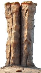 Eroded twin rock formations in a desert landscape, transparent background png