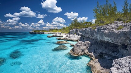 Fototapeta premium Coastal Cliffs and Turquoise Waters of a Tropical Island