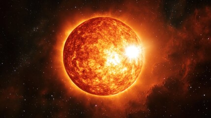 Fiery Stellar Orb Glowing in Cosmic Darkness