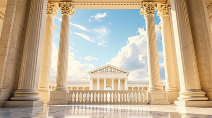 Obraz premium Majestic neoclassical architecture with marble columns and blue sky