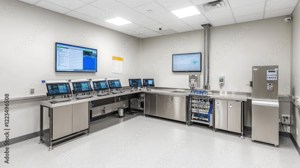 Aufkleber modern sterile laboratory control room with multiple monitors