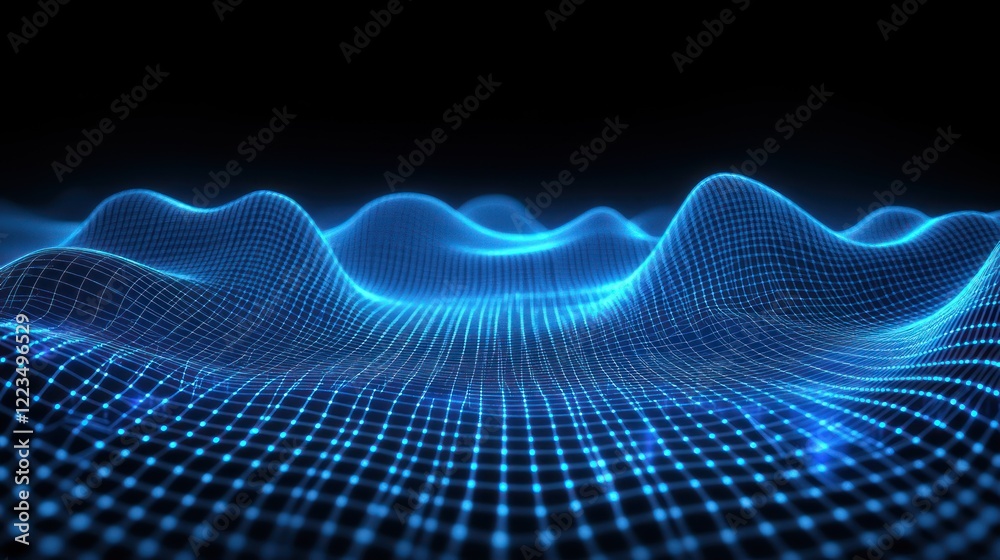 Poster abstract blue digital wave grid pattern