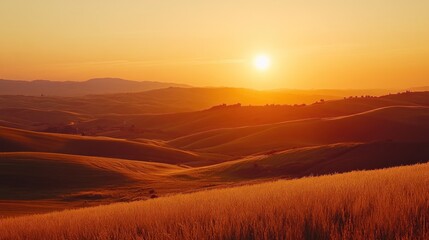 Tuscan Hills Sunset Golden Landscape Warm Glow