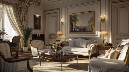 Elegant Living Room Decorated in Classic French Style