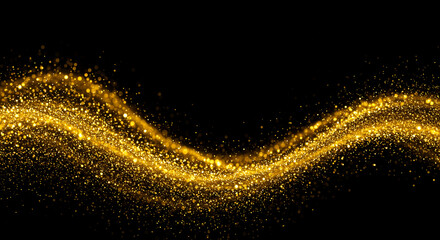 Fototapeta premium A shimmering wave of golden particles on a dark backdrop