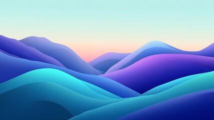 Abstract Blue Purple Mountain Landscape Artwork
