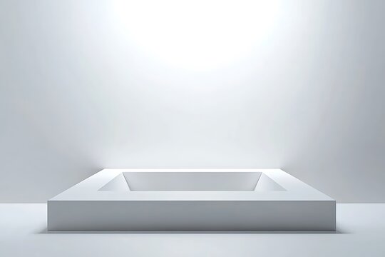 Minimalist white stage with a sunken area for the product, focusing all attention downwards towards the item.
