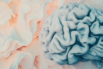 Intricate representation of a brain against a soft abstract background in muted colors