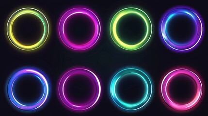 Vibrant Neon Circles: A Collection of Glowing, Colorful Rings