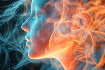 Obraz premium Ethereal figure immersed in vibrant smoke during a creative art session at a studio