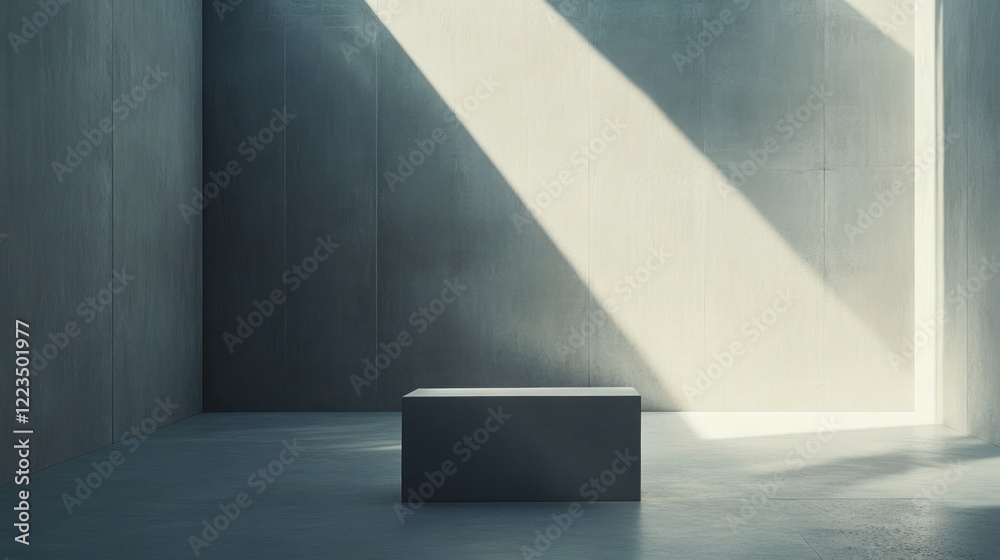 Poster minimalist concrete room with a grey cube display