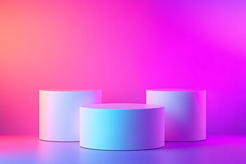 Minimalist white podium on a vibrant neon background, ideal for eye-catching modern displays.