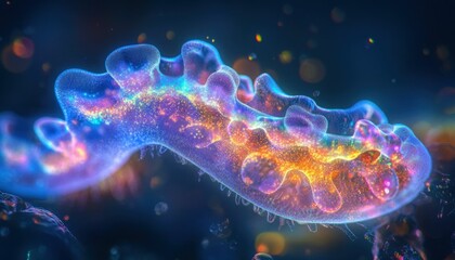 Obraz premium Abstract microscopic life form glows with vibrant colors in dark background