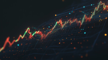 Obraz premium Abstract black background with Colorful charts and graphs with statistics to innovative analyze business potential and forecast future development of companies growth.