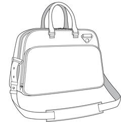 Holdall bag flat sketch vector illustration technical cad drawing template	