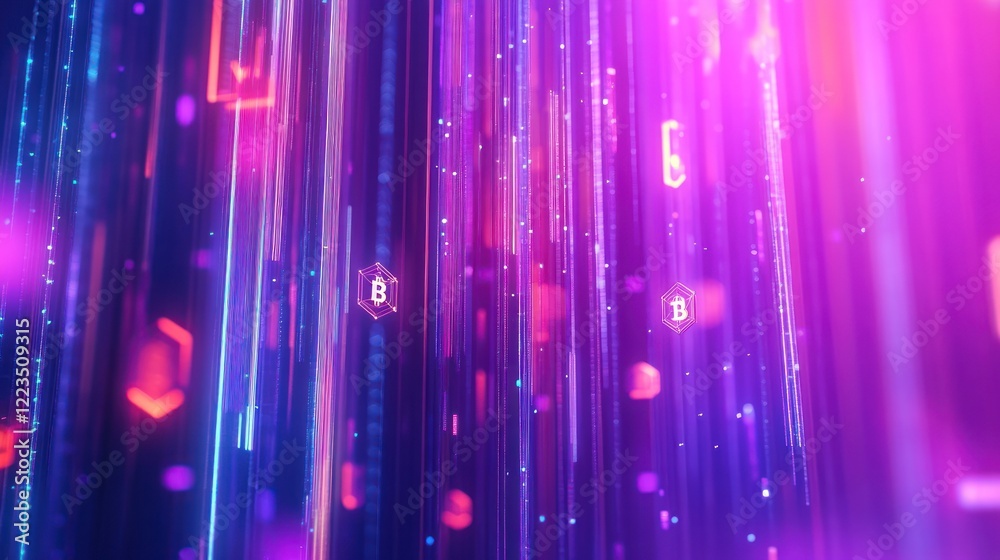 Poster abstract bitcoin digital currency light streams