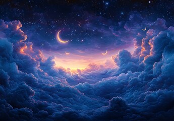 Mysterious Sky with Clouds and a Glowing Moon

