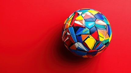 Colorful Abstract Soccer Ball On Red Background