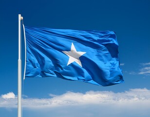 Flag of Somalia waving in the wind against a blue sky background