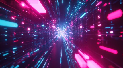 Obraz premium Neon Lights Create A Futuristic Digital Tunnel