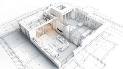 Floor plan top view. Apartment interior isolated on white background. 3D render
