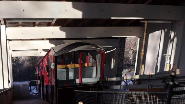 Funicular departing from the Monte Bre station in Lugano, Switzerland