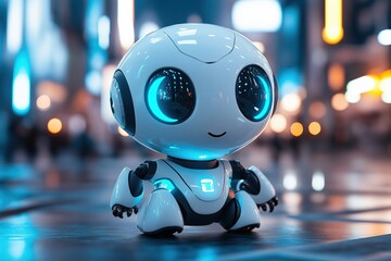 Cute Robot with Big Eyes: Friendly Design, Futuristic and Approachable