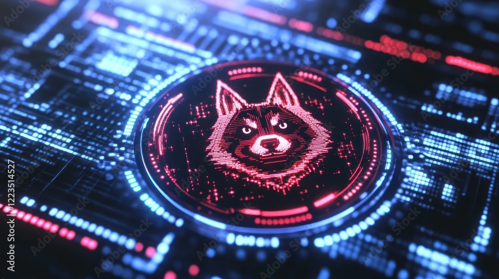 Poster digital wolf head cybersecurity interface display