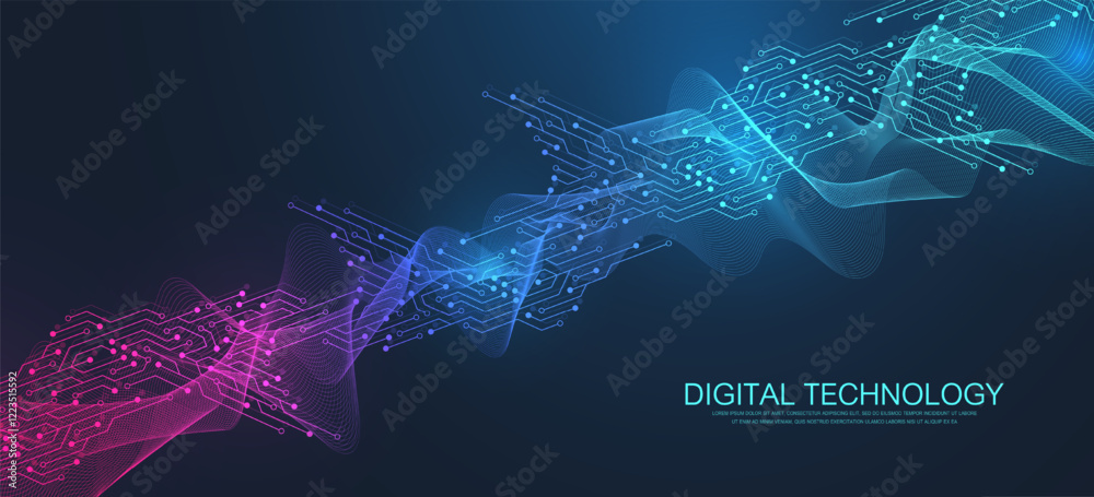 Aufkleber Digital tech motherboard texture design. Software coding. Technology electronic motherboard texture. Engineering and communication concept for header, web banner, website, presentation.