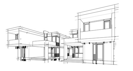 Linear view of house architectural concept vector illustration