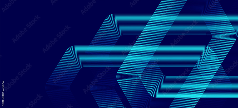 Poster Digital futuristic technology concept with hexagons. Digital hexagonal blue abstract background. Geometric stripe line art design for poster, brochure, cover, banner, website, header