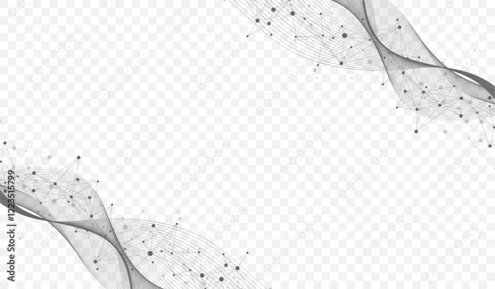 Fototapete Abstract dynamic motion lines and dots connection background with plexus effect. Digital streaming background, wave flow. Dotted plexus stream background. Futuristic tech vector illustration