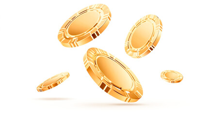 Fototapeta premium Gold casino chips floating in the air, isolated on a white background. Vector illustration, flat design