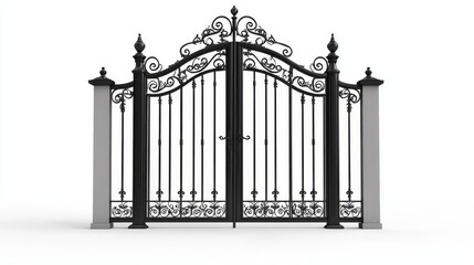 Ornate Black Metal Gate with Pillars