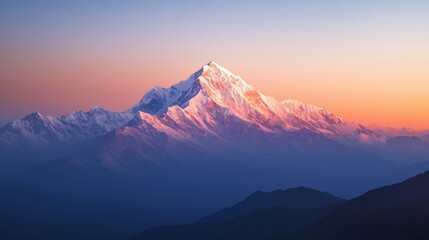 Majestic Snow-Capped Mountain at Sunset: A Serene Landscape