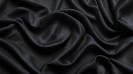 Obraz premium black silk satin background. luxury background. Fabric wallpaper. Photography backdrop. soft folds in fabric