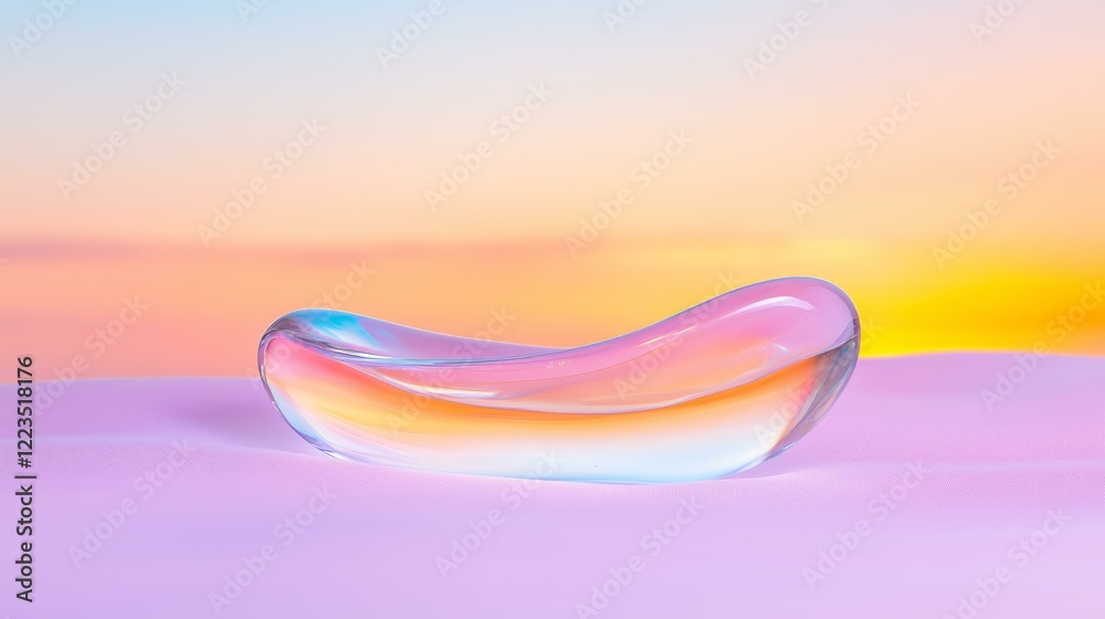 Poster iridescent crystal object on soft pastel gradient background