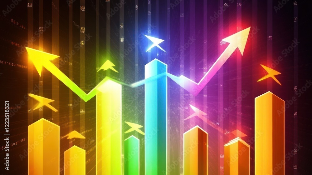 Poster colorful ascending bar graph showing growth and progress