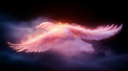 Majestic fire phoenix soaring through luminous night sky