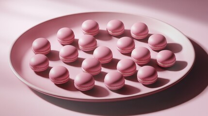 Elegant Arrangement of Pink Macarons on a Plate &ndash; Perfect for Patisserie Decor and Sweet Treat Celebrations