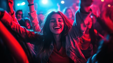 Young caucasian female enjoying nightlife with friends at a vibrant party