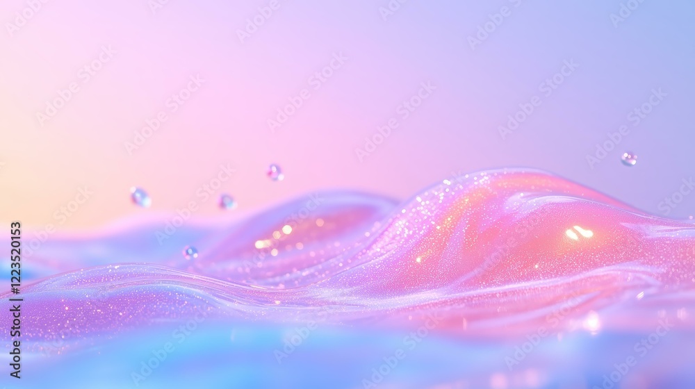 Canvas Prints iridescent liquid waves with sparkling bubbles in pastel gradient light