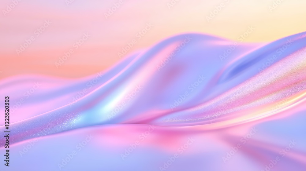 Poster abstract iridescent fabric waves with soft pastel gradient background