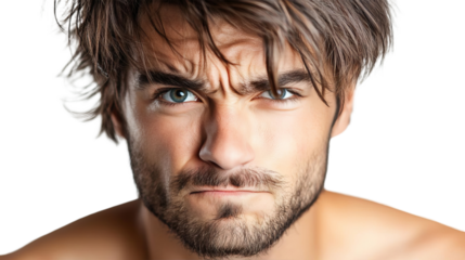 Close-up portrait of a man with a serious expression, transparent background png