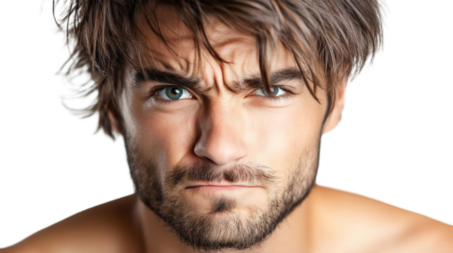 Close-up portrait of a man with a serious expression, transparent background png