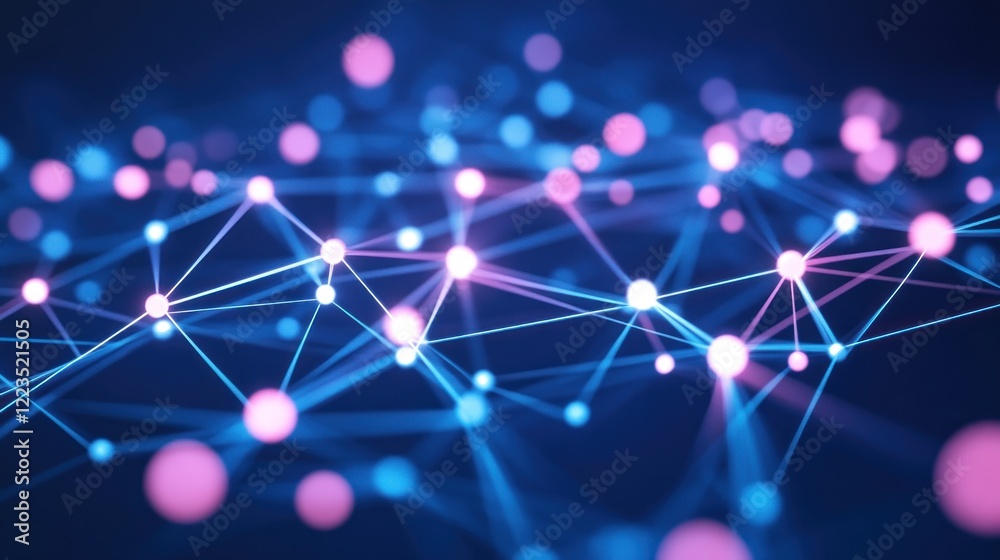 Poster abstract network connections illuminated with pink and blue lights