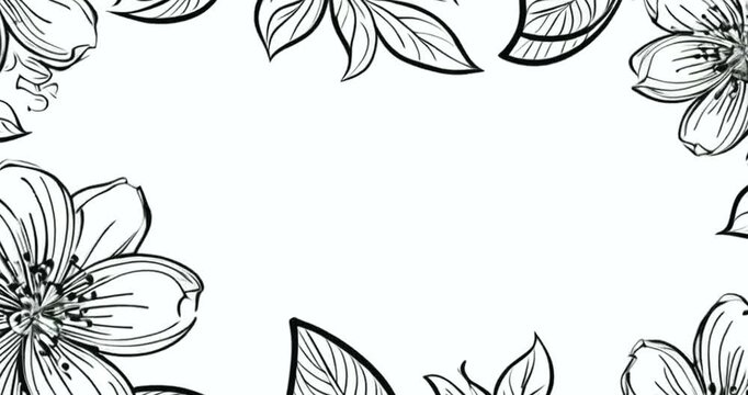 Floral border design featuring hand-drawn flowers and leaves