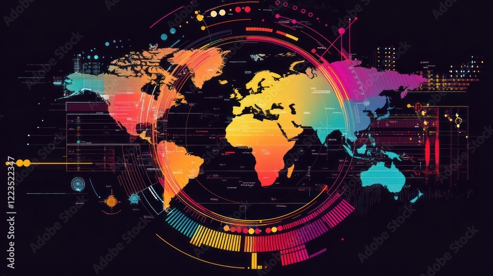 Poster Global Network Digital World Map Visualization