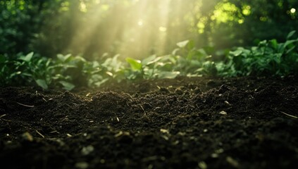 Sunlight Illuminates Lush Forest Soil