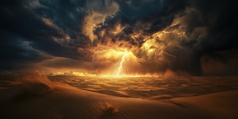 Stunning desert storm with dramatic lightning and clouds